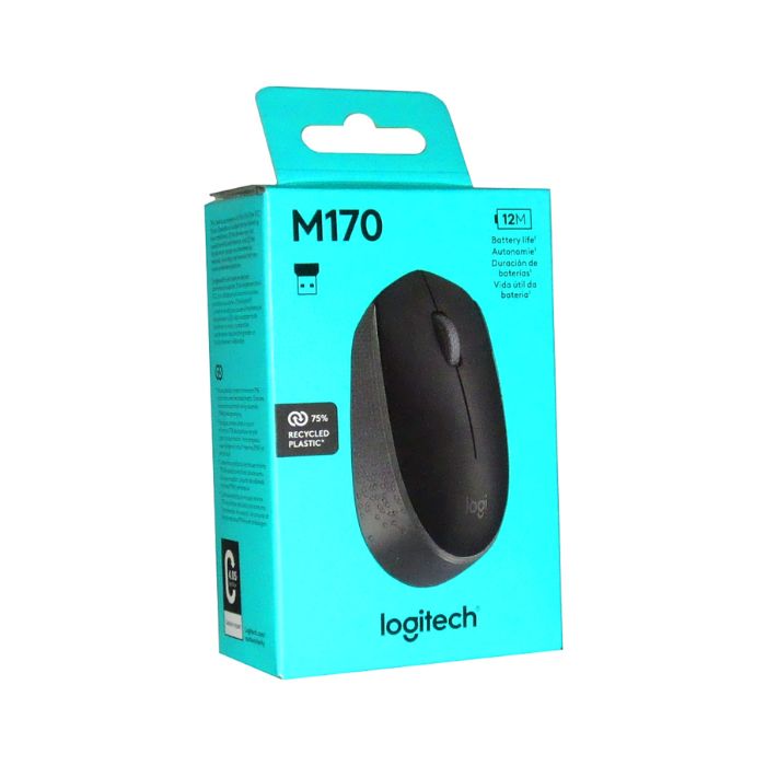 Mouse Logitech M170 - Inalámbrico Con Receptor, 2.4Ghz, USB, Óptico, 1000 dpi, Negro/Gris. 910-004940.