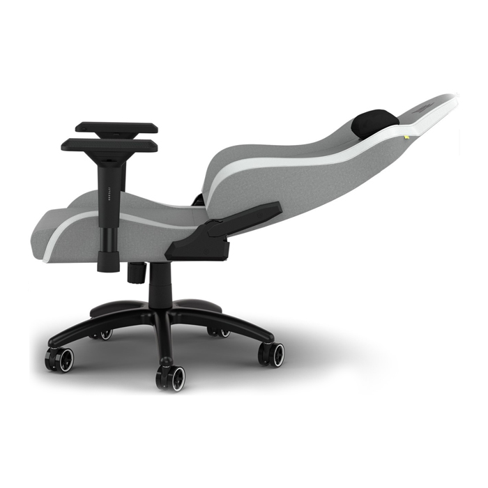 Silla Gamer Corsair TC-200, CF-9010048-W - Ajustable, tela suave y transpirable, estructura de acero, apoyabrazos, color Gris / Blanco.