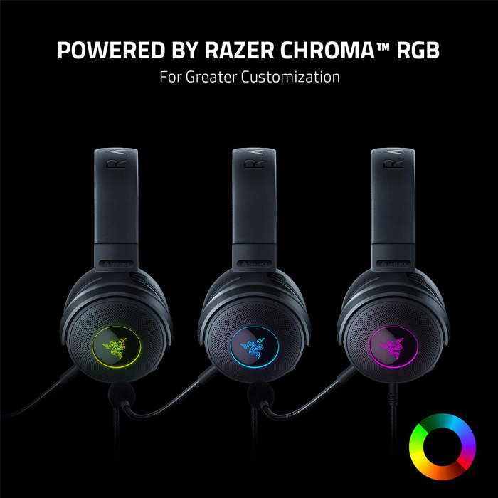 Auricular Razer Gaming Kraken V3 - Audífono alámbrico gamer, Xbox/PC mediante conexión de 3.5 mm, Audio espacial THX, sonido envolvente 7.1, RGB, Color Negro. RZ04-03770200-R3U1