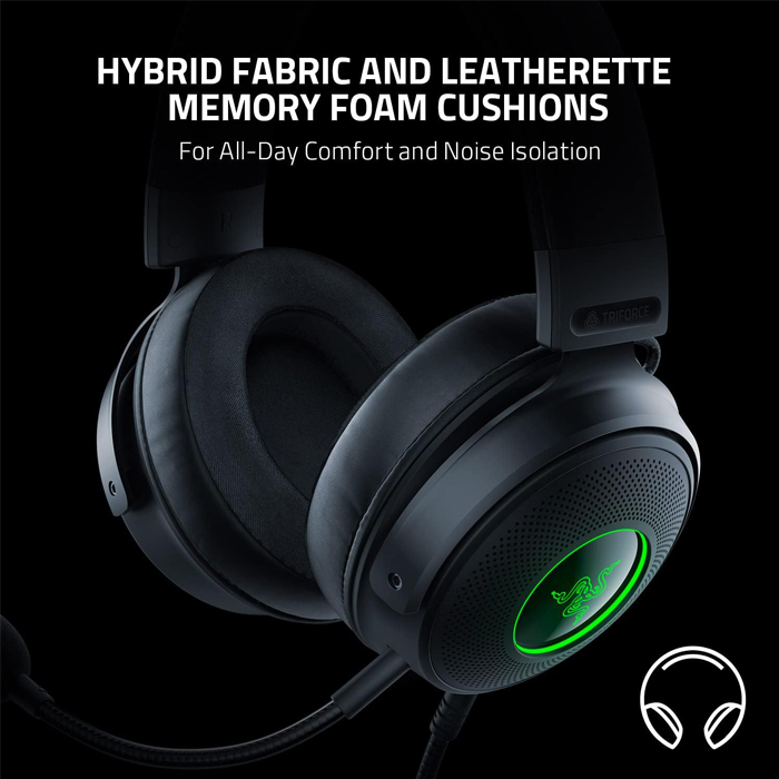 Auricular Razer Gaming Kraken V3 - Audífono alámbrico gamer, Xbox/PC mediante conexión de 3.5 mm, Audio espacial THX, sonido envolvente 7.1, RGB, Color Negro. RZ04-03770200-R3U1