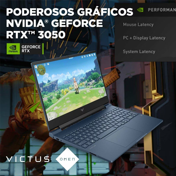 Laptop HP Victus Gaming 15-fa0022la - 15.6", Core i5-12450H, 16GB DDR4-3200,  512GB SSD, RTX3050 4 GB, Windows 11 Home Spanish, Azul. A14LDLA#ABM