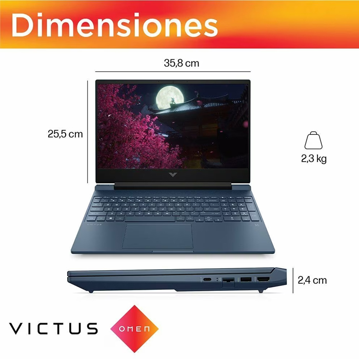 Laptop HP Victus Gaming 15-fa0022la - 15.6", Core i5-12450H, 16GB DDR4-3200,  512GB SSD, RTX3050 4 GB, Windows 11 Home Spanish, Azul. A14LDLA#ABM