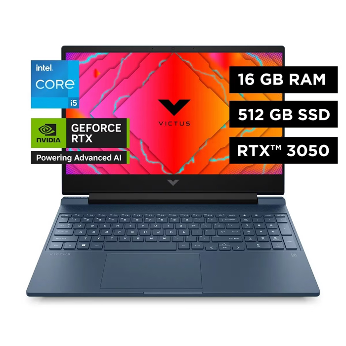 Laptop HP Victus Gaming 15-fa0022la - 15.6", Core i5-12450H, 16GB DDR4-3200,  512GB SSD, RTX3050 4 GB, Windows 11 Home Spanish, Azul. A14LDLA#ABM