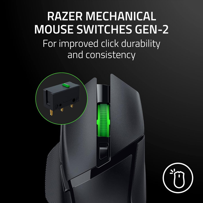 Mouse Razer Basilik V3 X Hyperspeed - Inalámbrico, personalizable para juegos: interruptores mecánicos Gen-2, 5G Sensor óptico avanzado de 18K PPP, RGB. Rz01-04870100-R3u1
