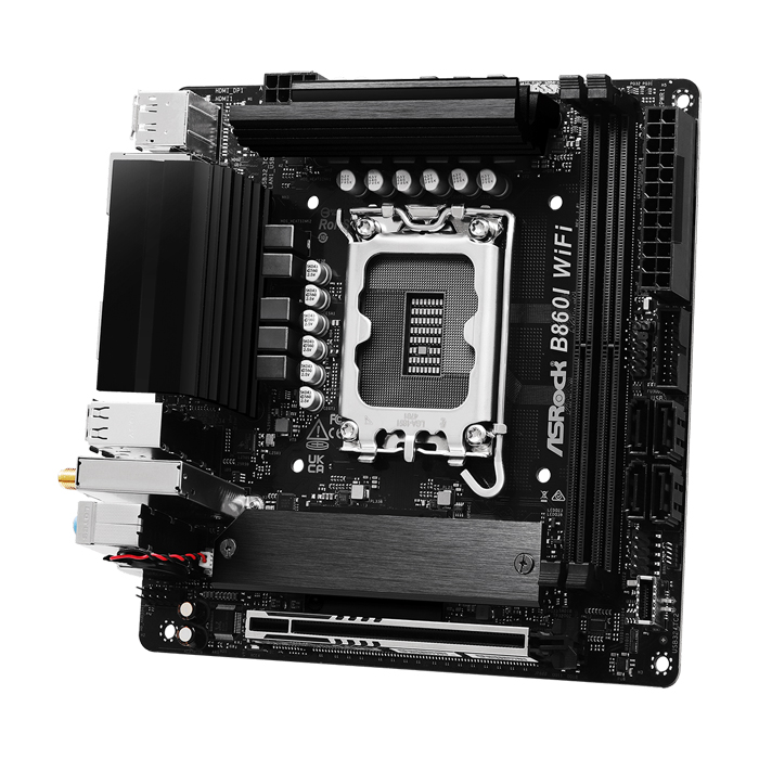 Tarjeta Madre Asrock Intel Ultra - LGA1851, Intel B860, Mini ATX, 2x DDR5 hasta 128GB, PCIe 5.0 x16, HDMI, DP 1.4, Tipo-C, USB 3.2. B860I WiFi