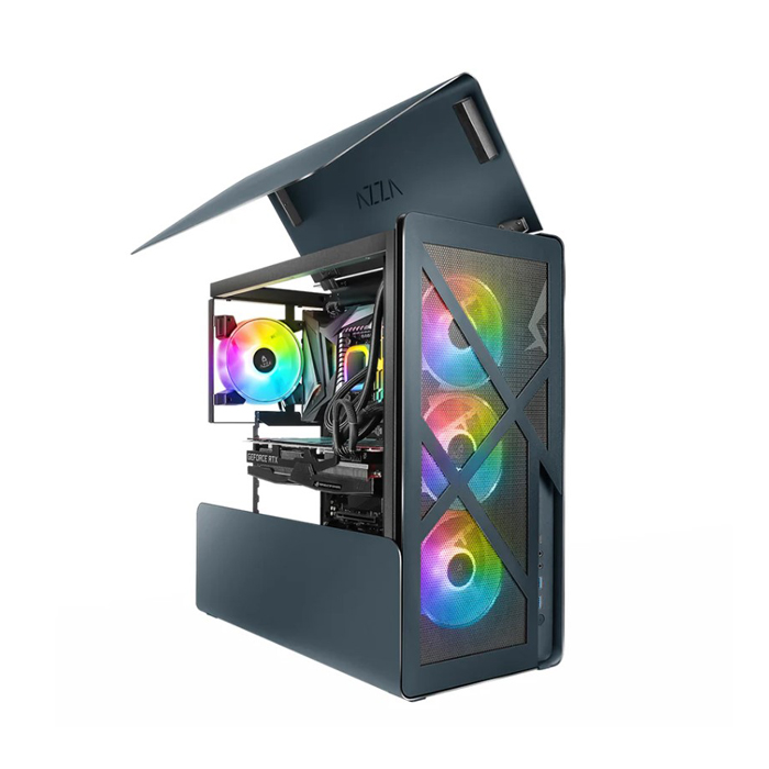 Caja Gaming ATX AZZA Cast 808 - Construcción en aluminio, conectores 2x USB 3.0 / 1x USB-C, HD Audio, 1x abanico de 120mm ARGB Posterior, color negro.