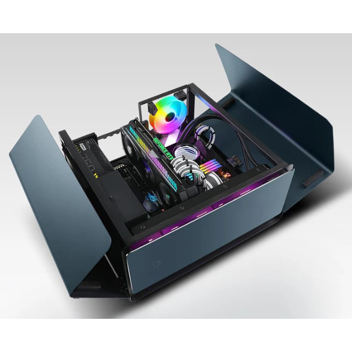 Caja Gaming ATX AZZA Cast 808 - Construcción en aluminio, conectores 2x USB 3.0 / 1x USB-C, HD Audio, 1x abanico de 120mm ARGB Posterior, color negro.