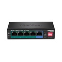 Conmutador (Switch) TRENDnet TPE-LG50 - Gigabit PoE+ largo alcance, 4x gigabit PoE+, 1x gigabit, PoE+ 200m, montaje en pared, color negro.