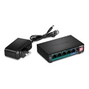 Conmutador (Switch) TRENDnet TPE-LG50 - Gigabit PoE+ largo alcance, 4x gigabit PoE+, 1x gigabit, PoE+ 200m, montaje en pared, color negro.