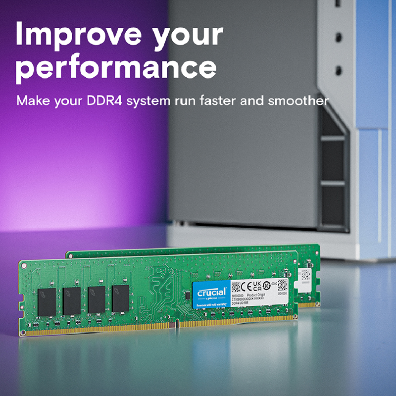 Memoria Ram DIMM Crucial - Capacidad de 16GB DDR4 UDIMM PC4-25600 (3200Mhz), No ECC, CL22, 1.2V, sin búfer.