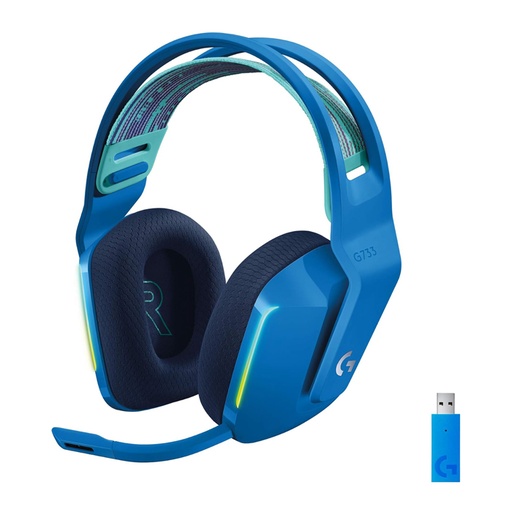 [AYM-LOG-063] Auricular Logitech G733 LightSpeed, 981-000942, RGB Wireless - Audífono con micrófono para gamer, inalámbrico, dts, compatible con PC/MAC/PS4, color azul.