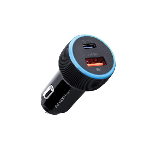 [POW-ARG-007] Cargador de Coche Argom ARG-AC-0118BK - Cargador para automóvil, Tipo-C + USB, Carga rapida, 38W, Compatible con celulares, tablets, otros