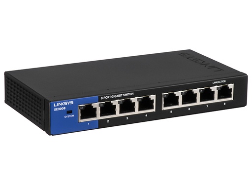 [SYH-LIS-021] Conmutador (Switch) Linksys SE3008 Desktop Switch - Conmutador ethernet gigabit de 8 puertos a 10/100/1000Mbps, QoS.