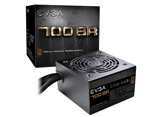 [FUP-EVG-033] Fuente de Poder EVGA 700 BR - Potencia de 700W, 24 pines ATX, conectores 1x 4+4 pin, 4x 6+2 pin PCI-Express, 9x SATA, abanico, 80 plus bronce. 100-BR-0700-K1