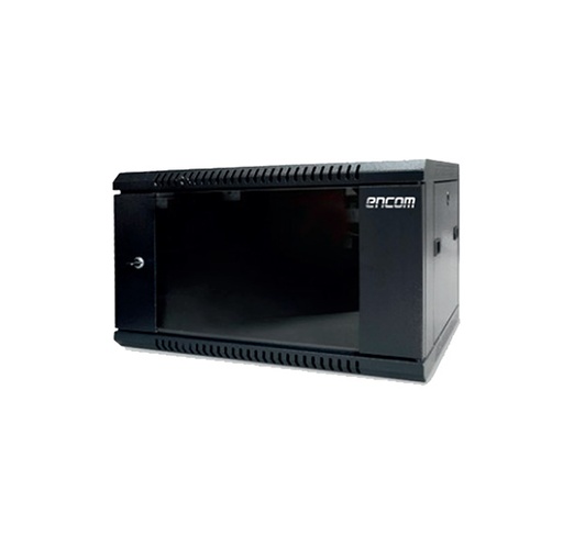 [RCK-ENC-004] Gabinete de Rack 4U Encom EG-PL-GCW-4U - Dimensiones 600mmX450mmX260mm Ancho-Fondo-Altura, puerta de vidrio, incluye cerradura y llave, color negro.