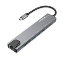 Hub Argom ARG-UB-0093, USB Tipo C macho para computadora o movil, 8 en 1, 2 X USB 3.0 hembra, 1 X HDMI, 1 X MicroSD, 1 X SD, RJ45 red 1000Mbps, 2 X Tipo C(transferencia y carga) color gris.