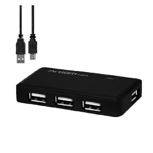 [HUB-ARG-001] Hub USB 2.0 Argom - de 4 Puertos, compatible con USB 1.1 y 2.0 (480Mbps), color negro. ARG-UB-0088