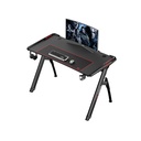 Mesa Gamer Havit HV-GD906 - Diseño de trípode de aluminio, escritorio estándar E-sports de 140 cm, diseño de doble agujero en línea de 4, tiene regleta, gancho para auriculares, soporte para vasos de agua y configuración, color negro. HV-GD906