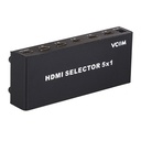Switch HDMI VCOM DD435 - 5x1 HDMI v1.4, 5x entrada HDMI x 1x salida HDMI, resolución maxima: 3996 × 2160, soporta 3D, 10.2Gbps, adaptador de poder AC (50HZ, 60HZ), 100V-240V, salida: DC5V/1A.
