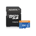 Tarjeta de Memoria Micro SD A-DATA microSDXC/SDHC Premier - Capacidad 64GB, UHS-I Class10 (A1, V10) hasta 100MB/s Lectura, 25MB/s escritura, adaptador SD. AUSDX64GUICL10A1-RA1