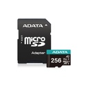 Tarjeta de Memoria Micro SD A-DATA microSDXC/SDHC Premier Pro - Capacidad de 256G, BUHS-I, clase 10 ( A2, V30) hasta 100MB/s Lectura, 85MB/s escritura, adaptador SD. AUSDX256GUI3V30SA2-RA1