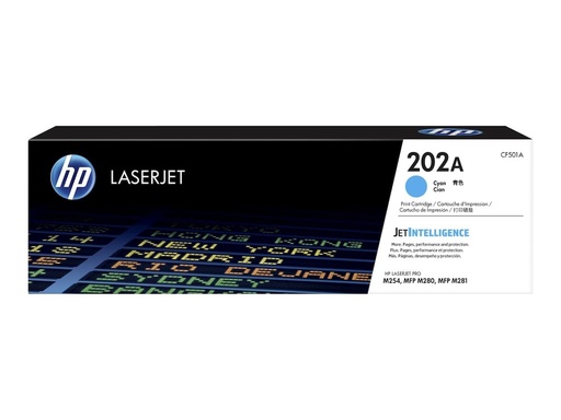 [TDH-HEW-396] Tóner HP CF501A - Para impresora LaserJet Pro M254dw/M281fdw, rendimiento aproximado 1300 páginas, color cian(202A).