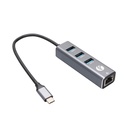 USB VCOM Hub DH311B - Tipo C macho a 3x usb 3.0 + RJ45, color gris.