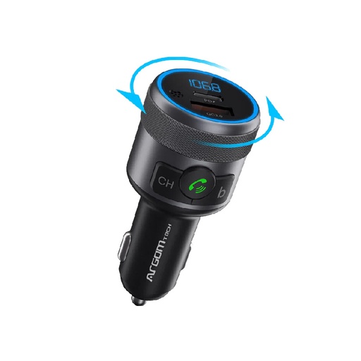 [POW-ARG-008] Kit de Cargador y Transmisor, Manos Libres para Coche Argom Spectro T1 BT ARG-AC-0343BK - Pantalla LED: 0,7 x 0,3, bluethooth 5.1, Tipo-C + USB, Carga rapida, 42W