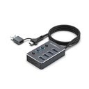 HUB Argom ARG-UB-0190 Tipo C/USB 3.0 2 en 1 de One Axess con 4 puertos USB 3.0, Velocidad de transferencia de datos de 5 Gbps. ARG-UB-0190