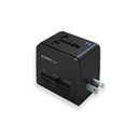Adaptador de Viaje Universal Argom, Puerto USB QC3.0 de 18 W, Puerto PD tipo C 20W, Negro, ARG-AC-0298BK