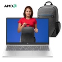 Laptop HP 15-fc0043la - 15.6" Full HD IPS, AMD Ryzen 3 7320U, 8GB LPDDR5, 512GB SSD M.2, Webcam, WiFi, BT, Windows 11 H. Español, Plata y Oro, (Mochila). A1UD1LA#ABM