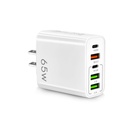 Cargador de pared O.E.M. - 5 Conectores, 2 x Tipo-C + 3 x USB, Carga rápida de 65W, Compatible con celulares, tablets, otros, Blanco-65W Fast charger 5 Port