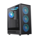 Caja GameMax - Para ATX, M-ATX, ITX, conectores 1x USB 3.0, 1x USB 2.0, 1x Tipo C, vidrio templado, color negro. Storm 2 AB