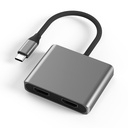 Adaptador O.E.M. Tipo-C a dos salidas HDMI, 4K a 30 Hz o 1080P a 60 Hz, Expansión o clonación de pantalla, FY-D-4002