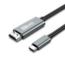 Cable Audio/Video Tipo C a HDMI 2.0 - 4K de alta definición, aleación de aluminio, con funda de nailon, niquelado, Color: Gris, negro, 6 pies. FY-H-4003-2M