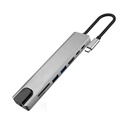 HUB 8-1 O.E.M. - Tipo-C 8 en 1, 2x USB 3.0, 1x TF, 1x SD, 1x HDMI, 1x PD, 1x RJ45, 1x Tipo C, FY-D-4009