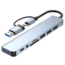 HUB 8-1 O.E.M. - Tipo-C/USB 3.0, 8 en 1, 1x USB 3.0, 3x 2.0, 1x TF, 1x SD, 1x 3.5mm audio, 1x Tipo C, FY-D-4010