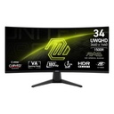 Monitor Curvo Gaming MSI - 34", (3440 x 1440) UWQHD, 180Hz, 1ms, 21:9, 4000:1, 1x DisplayPort, 2x HDMI, Negro. MAG 346CQ