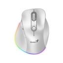 Mouse Genius Rs2 Ergo 9000s Pro - Inalambrico Con Receptor, RGB, Bluetooth 5.0 y 2.4GHz, DPI 800 a 1200, Blanco. 31030039400.